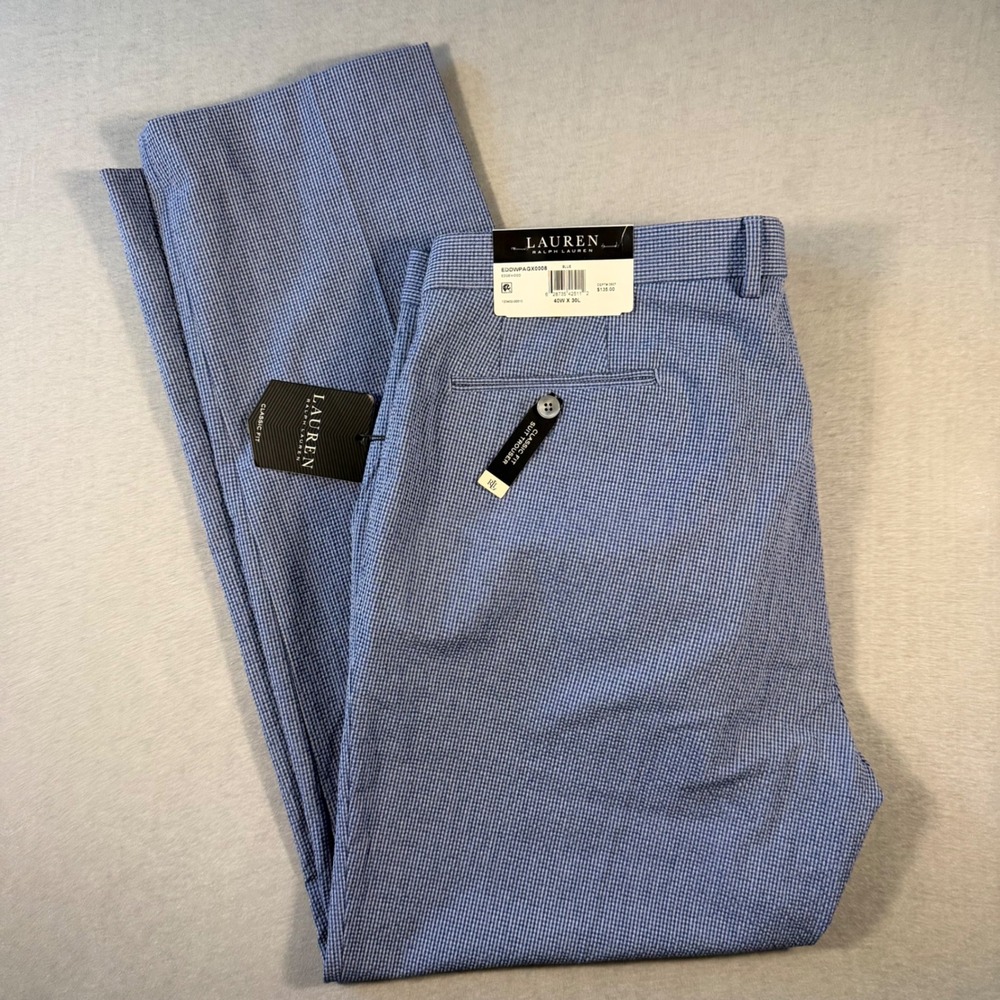 Lauren Ralph Lauren Mens Classic Fit Suit Trouser Blue Houndstooth 40W x 30L NEW